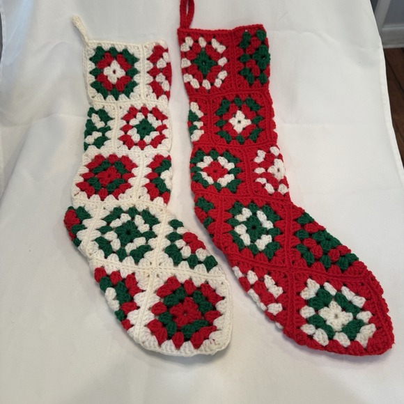 The Unbranded Brand Other - Handcrafted Crochet Holiday Stockings - Red, Green, and White